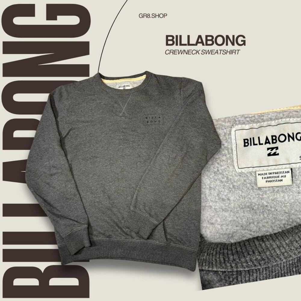 Billabong Crewneck Sweatshirt Mens Small Heather Gray Cotton Blend Made In Pakis